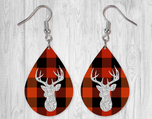 Red Plaid Deer Earrings
